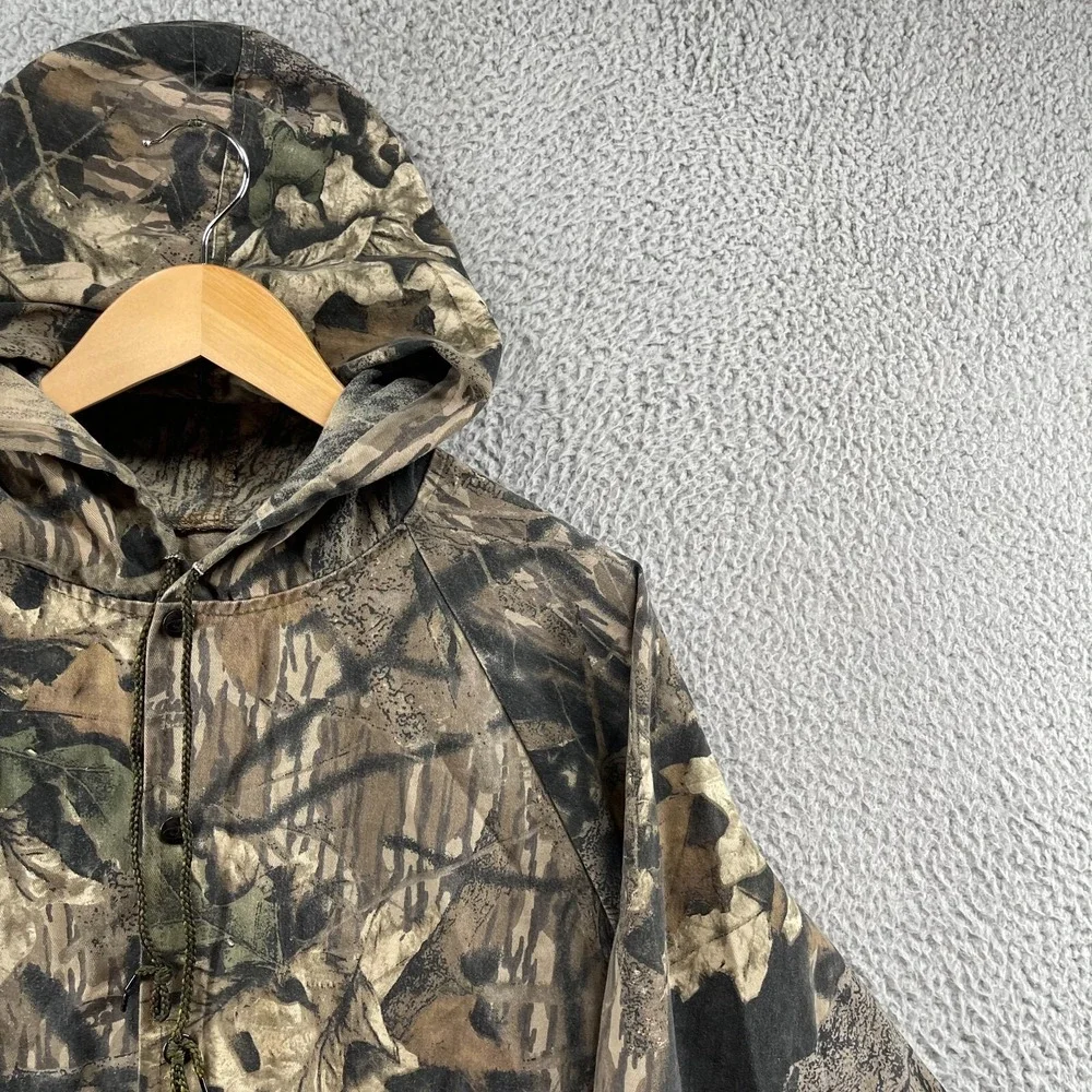 Vintage Mossy Oak Fits Large Hunting Camo Snap Up Jacket Long Sleeve Outdoor USA